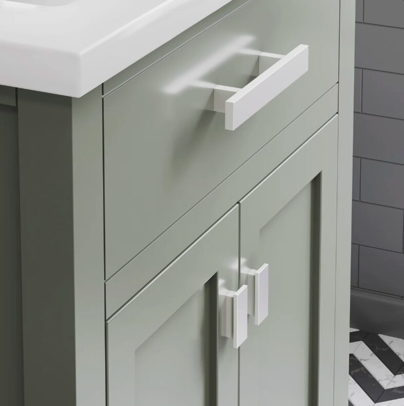 Modern Sage Green Shaker Bathroom Vanity with Single Drawer & Double Storage Doors