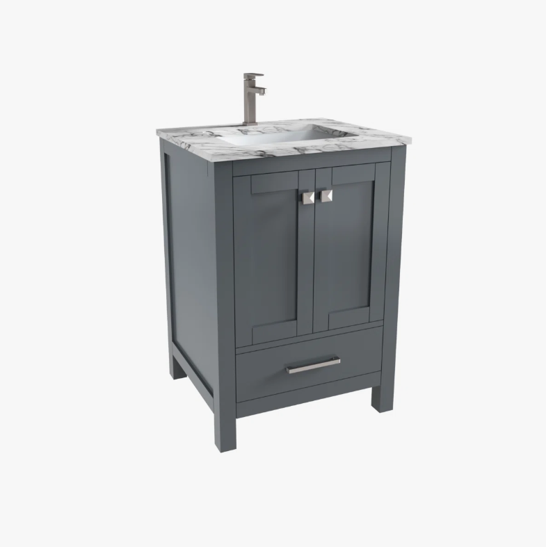 6 Modern Shaker Dark Gray Bathroom Vanity with Double Doors & Large Wood Storage Drawer