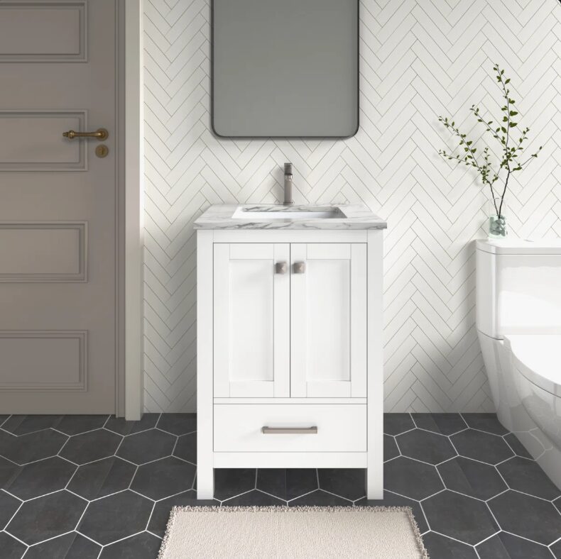 Minimalist White Bathroom Vanity with Double Soft-Close Doors & Large Storage Drawer