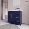 Luxury Gloss Navy Bathroom Vanity with Split Storage Zones & Soft-Close System