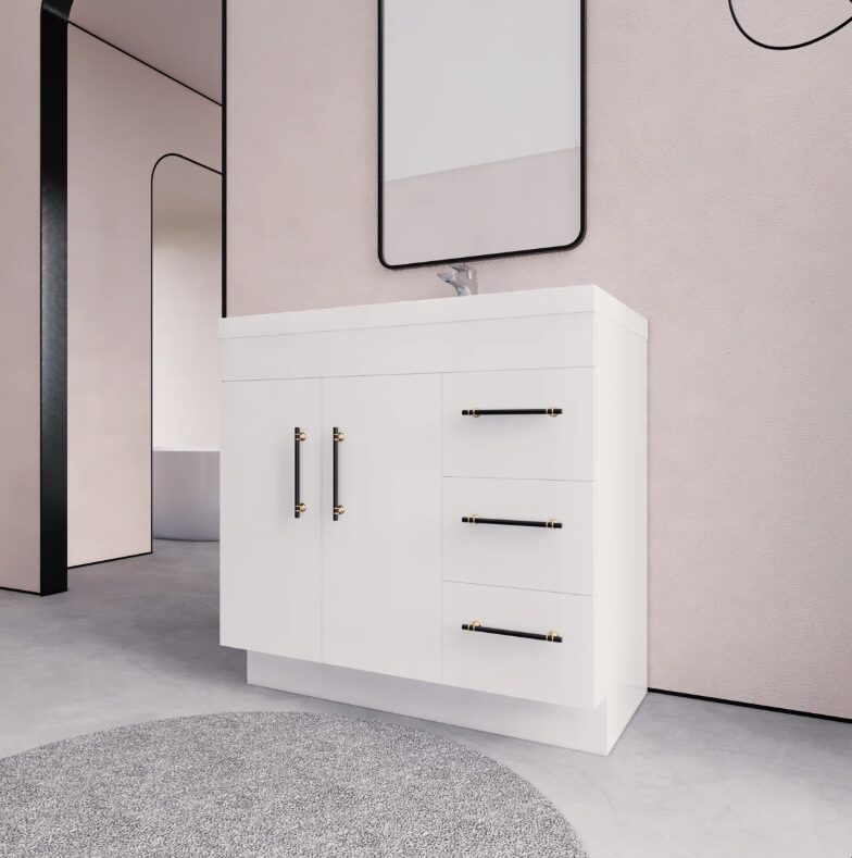 Minimalist Gloss White Bathroom Vanity with Separate Storage Zones & Full Soft-Close System