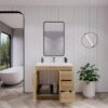Dual-Zone Storage Oak Bathroom Vanity with Full Soft-Close Drawers & Cabinet Doors