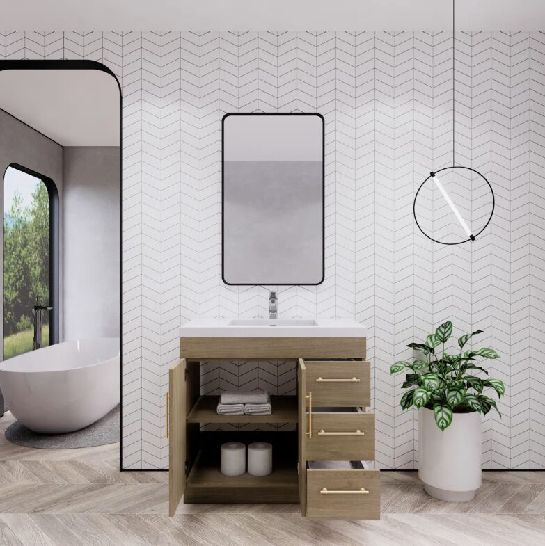 6 Dual Storage Oak Bathroom Vanity with Full Soft-Close Drawers & Cabinet Doors