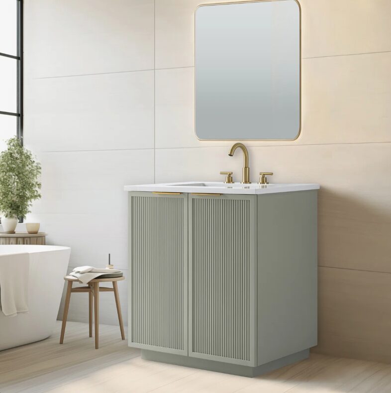 Contemporary Fluted Bathroom Vanity with Double Soft-Close Doors & Adjustable Storage Shelf
