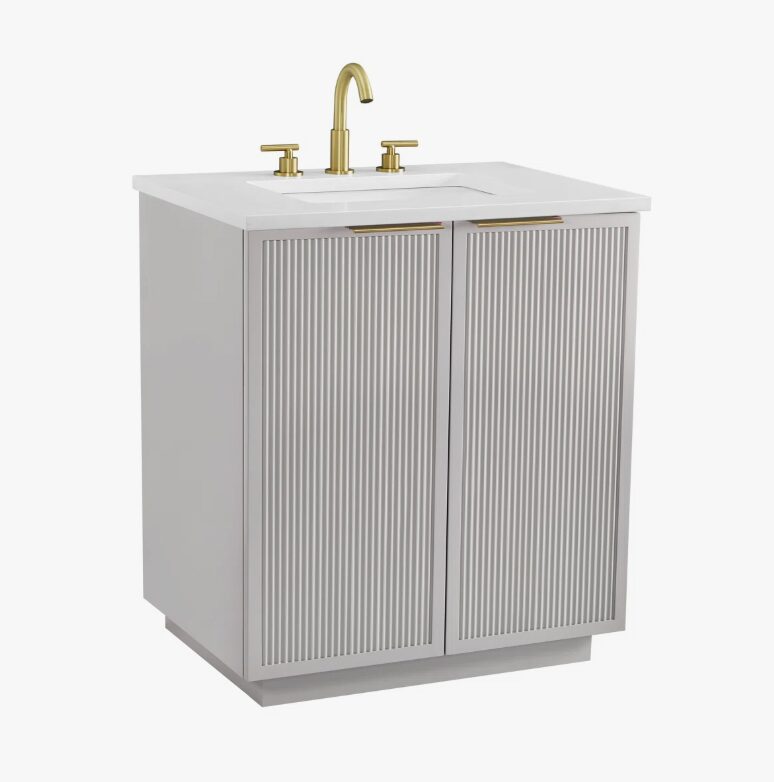 Minimalist Fluted Bathroom Vanity with Dual Soft-Close Doors & Adjustable Storage Shelf