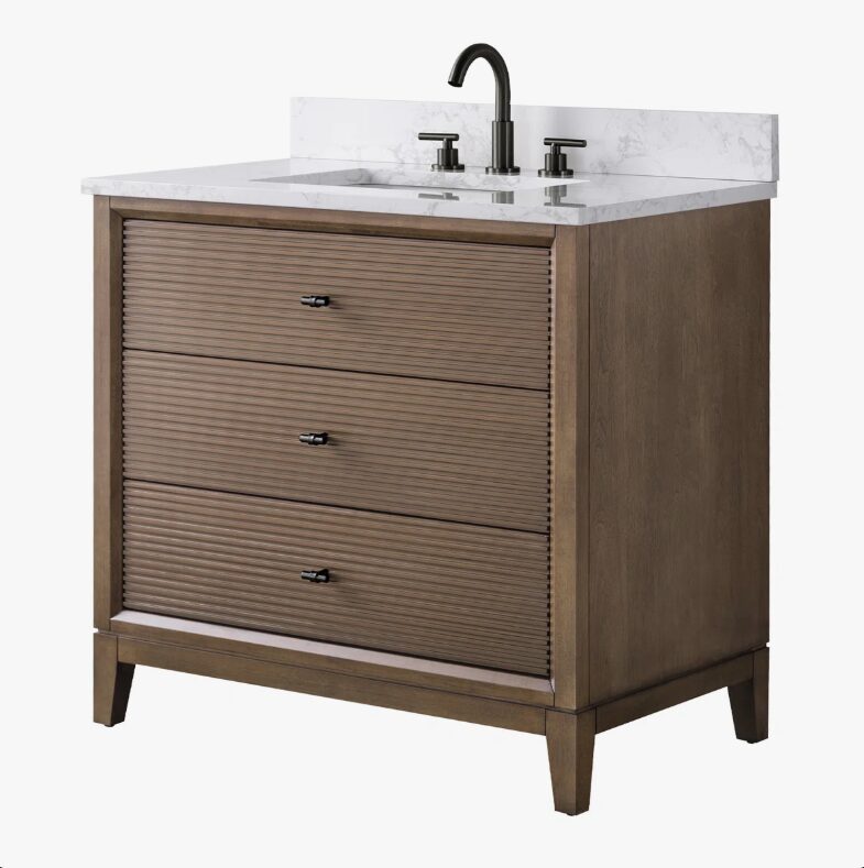 Spacious Storage Fluted Walnut Bathroom Vanity with Full Soft-Close Solid Wood Drawers