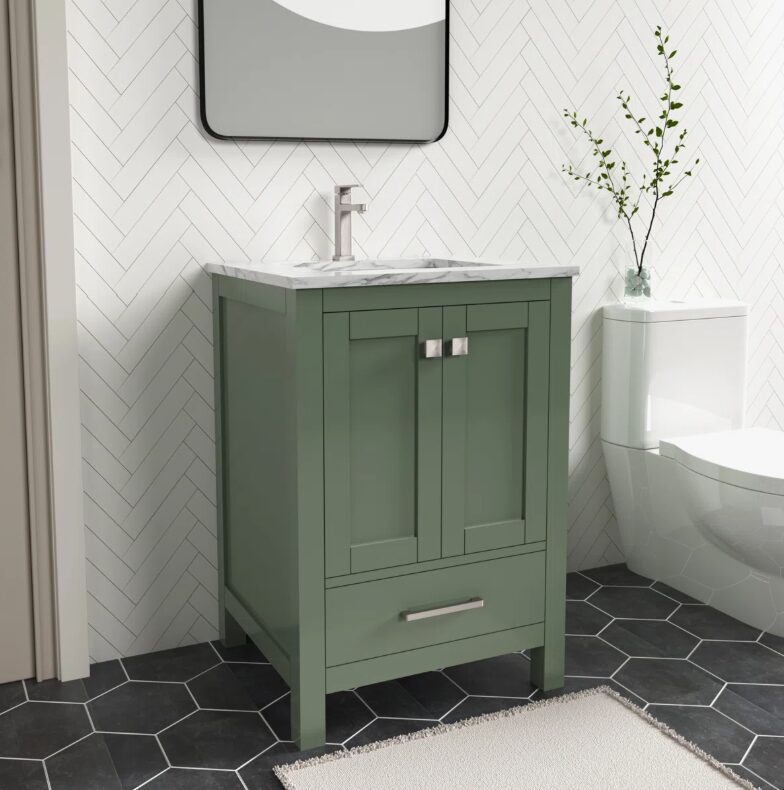 6 Modern Sage Green Bathroom Vanity with Double Soft-Close Doors & Large Storage Drawer