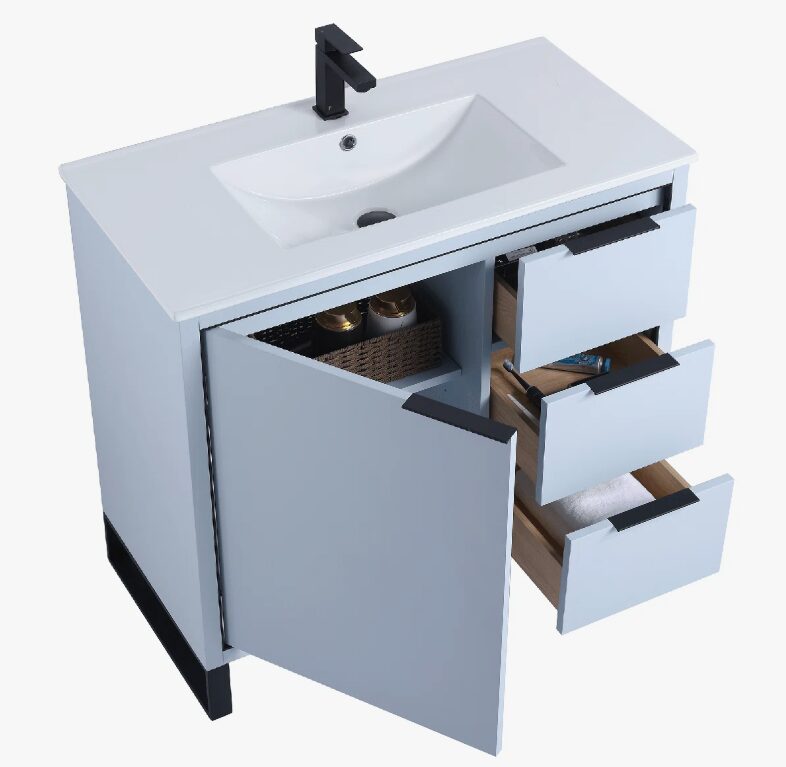 6 Minimalist Light Blue Bathroom Vanity with Full Soft-Close Hardware & Adjustable Interior Shelf