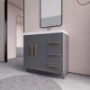 6 36" Modern Gloss Grey Bathroom Vanity Cabinet with Multi Storage & Gold Bar Hardware