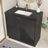 Contemporary Ribbed Black Bathroom Vanity with Full Soft-Close Mechanism & Adjustable Shelf