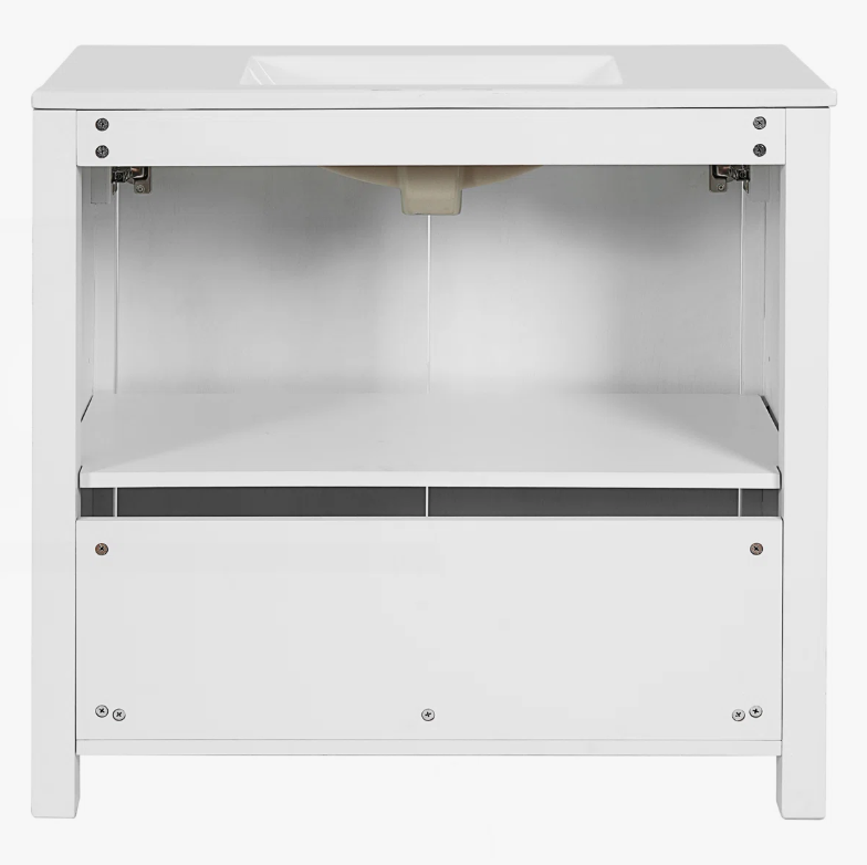 6 36" Rustic White Shaker Bathroom Vanity Cabinet with Vintage Distressed Wood Finish