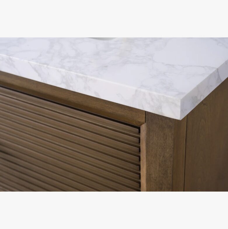 6 Contemporary Reeded Wood Bathroom Vanity with Split Storage & Full Anti-Slam Soft-Close Hardware