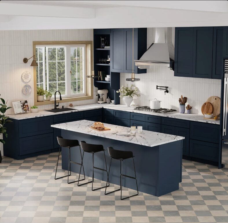 Freestanding Matte Navy Recessed Panel Vanity Cabinet Base for Custom Sink Top