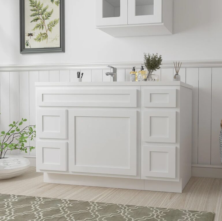 Freestanding Recessed Panel Vanity Cabinet Base with Multi-Drawer Storage for Custom Countertop