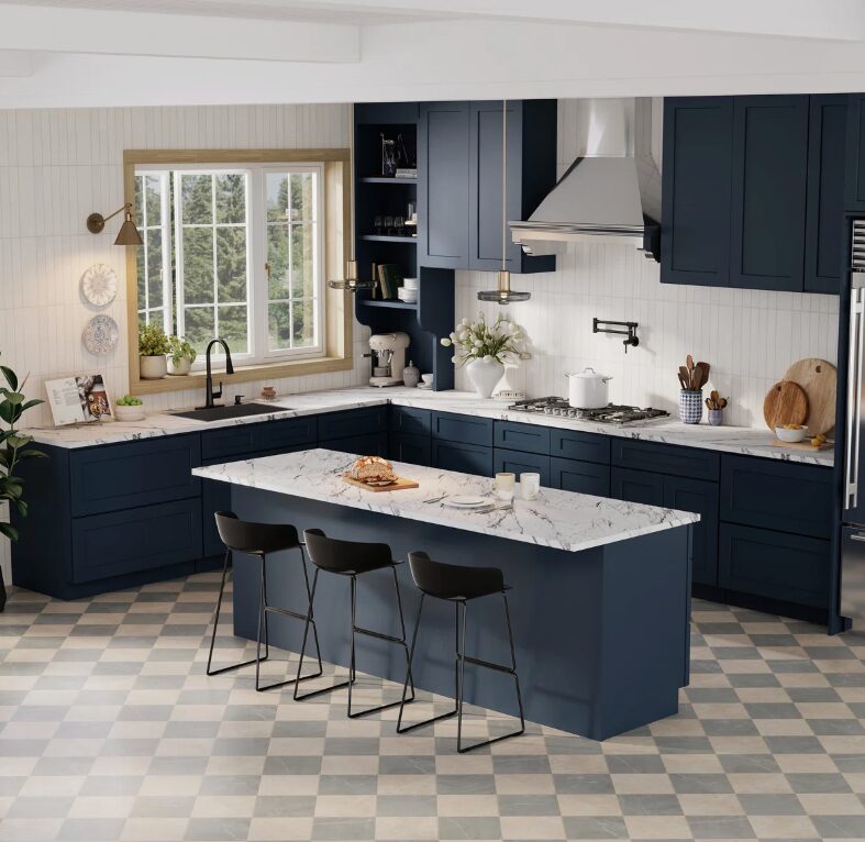 6 Freestanding Deep Blue Recessed Panel Vanity Cabinet Base for Custom Countertop
