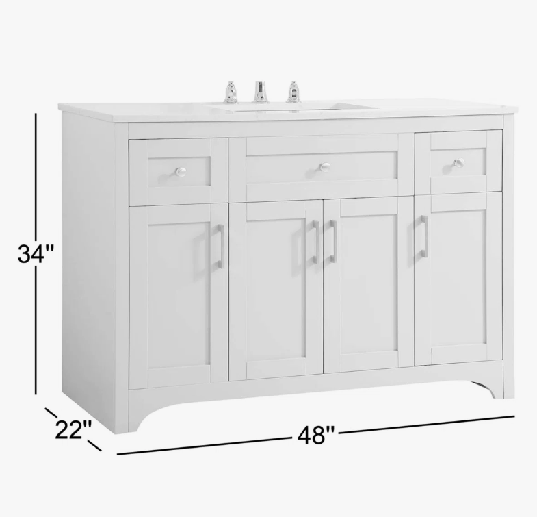 Transitional Farmhouse White Bathroom Vanity with Large Storage for Master Bath Remodel