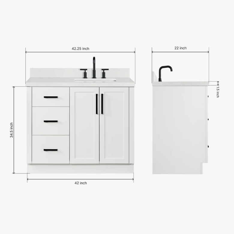 Minimalist White Wood Bathroom Vanity with Full Soft-Close Hardware & Solid Pine Drawer Boxes