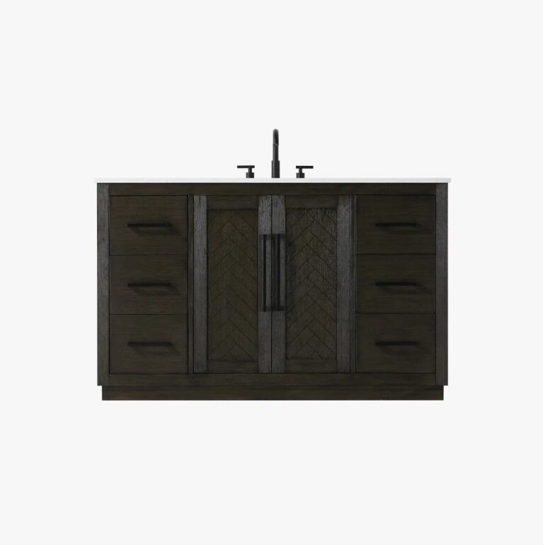 6 Transitional Herringbone Single Sink Bathroom Vanity with Full Soft-Close Hardware & Solid Wood Drawer Boxes