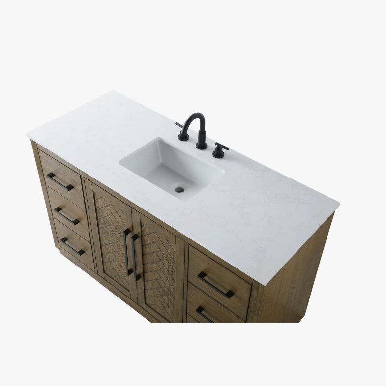 6 Transitional Weathered Wood Single Sink Vanity with Full Soft-Close Hardware & Solid Wood Drawer Boxes