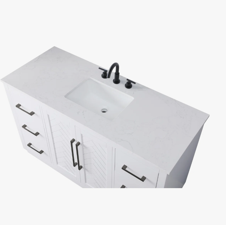 Transitional White Single Sink Vanity with Full Soft-Close Hardware & Solid Wood Drawer Boxes