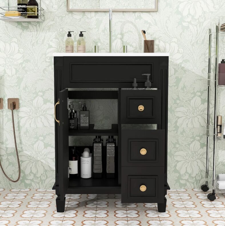 6 Classic Dark Green Bathroom Vanity Soft Close Drawers Multi Compartment Storage Cabinet