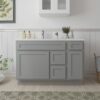 Neutral Light Grey Shaker Vanity Base Cabinet with Divided Storage for Bath Renovation