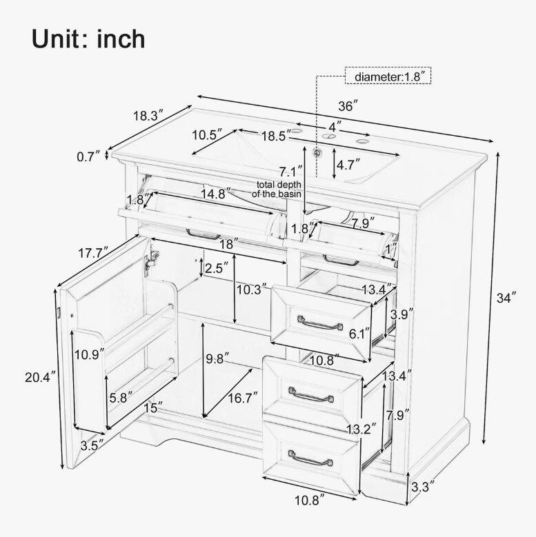 6 Classic Shaker Grey Bathroom Vanity Soft Close Drawers Multi-Zone Organized Storage