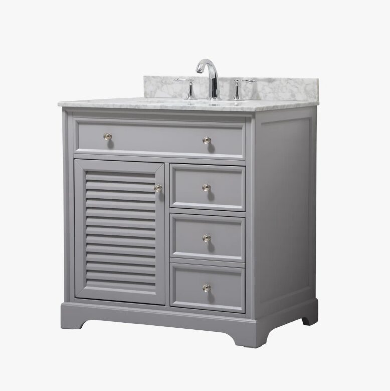 6 Coastal Style Grey Louver Bathroom Vanity Soft Close Drawers Multi-Zone Storage Cabinet
