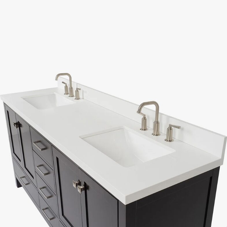 6 Modern Espresso Double Sink Vanity Soft Close Drawers Multi-Zone Classified Storage Layout