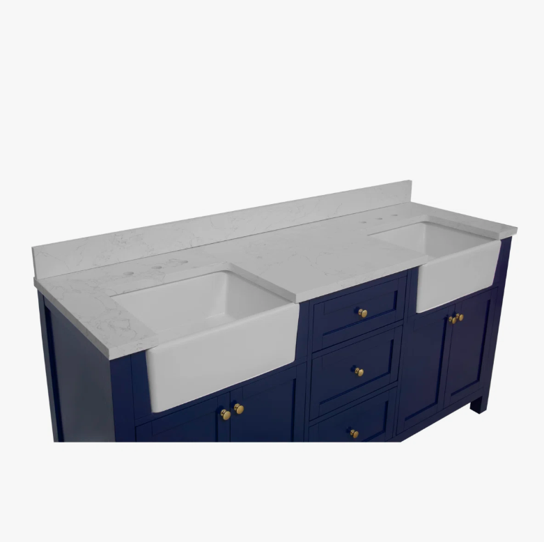 6 72" Freestanding Navy Double Farm Sink Vanity Cabinet with Balanced Storage Layout