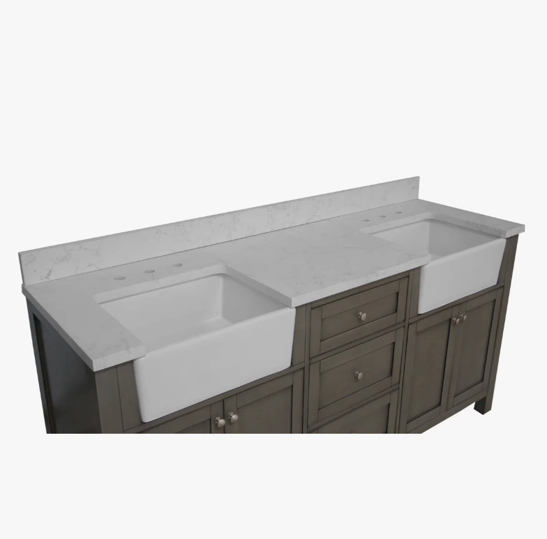 72" Freestanding Grey Double Farm Sink Vanity Cabinet with Symmetrical Storage