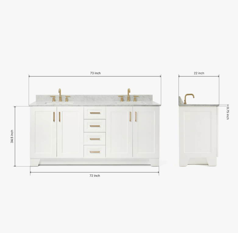 72" Freestanding White Double Bathroom Vanity with Symmetrical Storage Layout