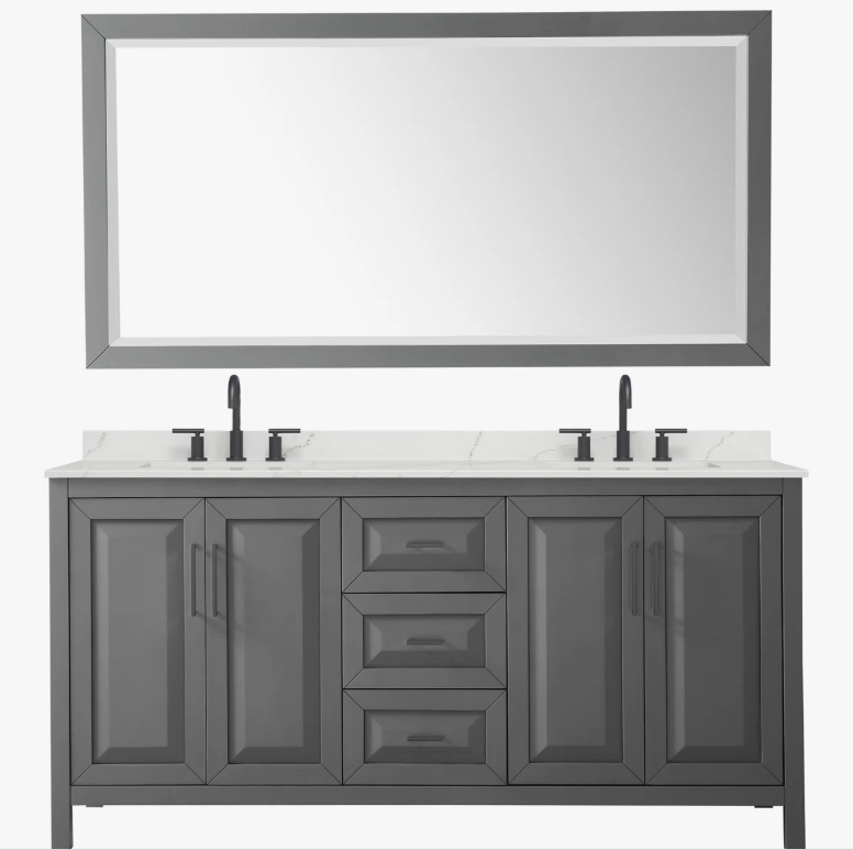 Contemporary Gray Shaker Double Vanity with Soft Close Drawers & Spacious Side Storage Cabinets