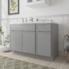 Neutral Light Gray Shaker Vanity Base Cabinet with Large Divided Storage for Bathroom Remodel