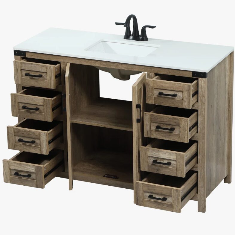6 Rustic Barn Door Bathroom Vanity Cabinet with Drawer Storage & Quartz Top