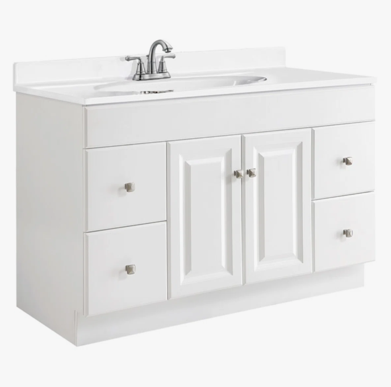 Classic White Raised Panel Vanity Base with Drawer & Cabinet Storage for Bathroom Remodel
