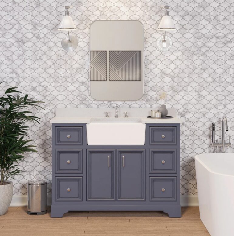 Modern Farmhouse Dark Gray Apron Vanity with Large Storage for Bathroom Remodel