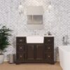 Traditional Dark Brown Apron Front Vanity with Massive Storage for Farmhouse Bathroom Renovation
