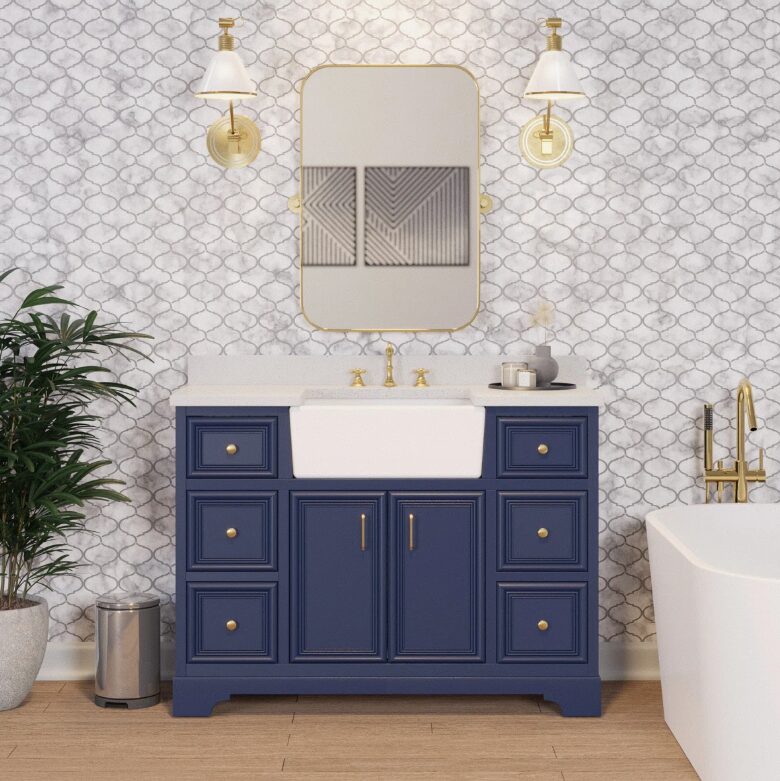 6 Elegant Navy Farmhouse Vanity with Ample Storage for Modern & Classic Bathroom Remodel