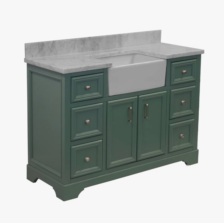 Sage Green Apron Sink Farmhouse Vanity with Marble Top
