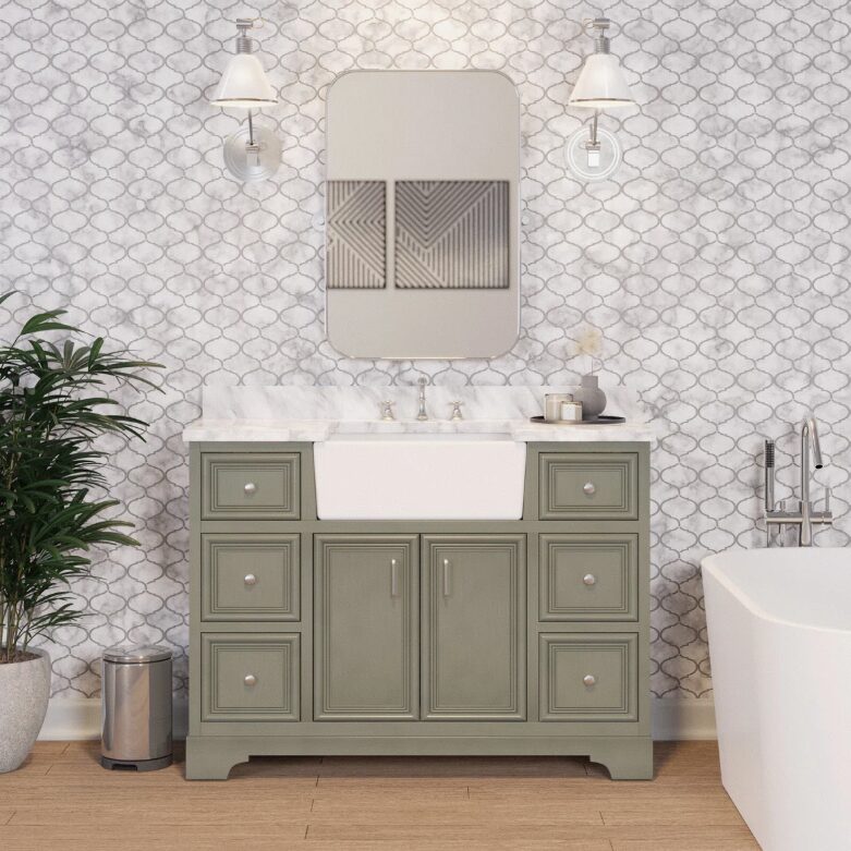 6 Neutral Grey Farmhouse Vanity with Ample Storage for Transitional Bathroom Renovation