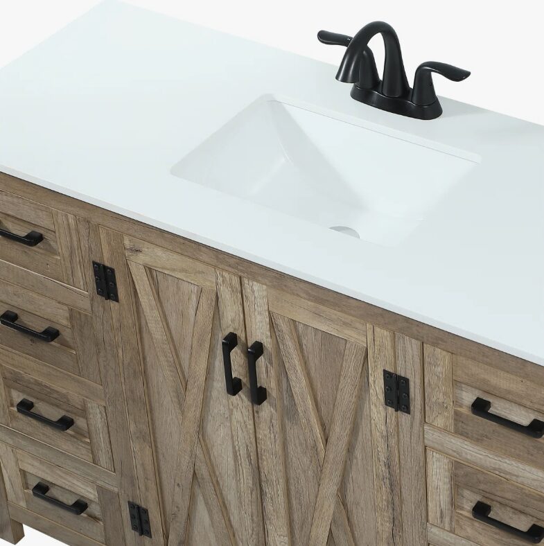 7 Rustic Barn Door Bathroom Vanity Cabinet with Drawer Storage & Quartz Top