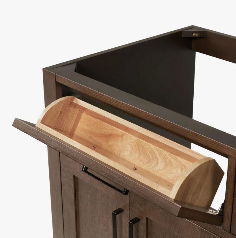 Rustic Walnut Vanity Base with Dovetail Drawers for Farmhouse & Industrial Bathroom Remodel