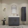 7 Luxury Dark Grey Gloss Vanity Cabinet with Soft-Close Storage for Modern Bathroom Renovation