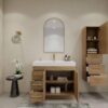Farmhouse Oak Vanity Cabinet with Soft-Close Storage for Scandinavian & Rustic Bathroom Renovation