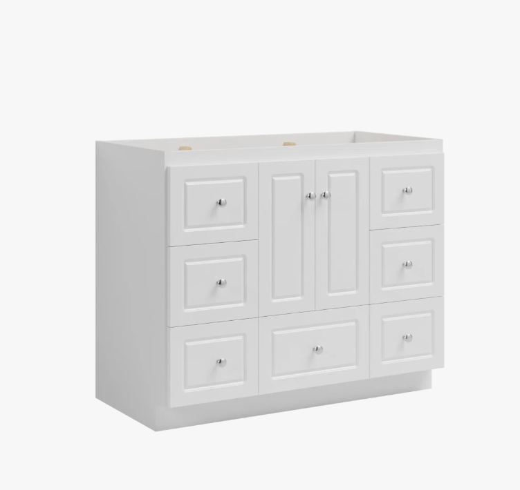 7 Clean White Shaker Vanity Base Cabinet with Full Soft-Close Storage for Coastal & Farmhouse Bath Renovation