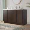 Spacious Dark Walnut Double Sink Vanity Base with Full Soft-Close Storage for Master Bathroom Renovation