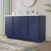Spacious Navy Double Sink Vanity Base Cabinet with Full Soft-Close Storage for Master Bath Remodel