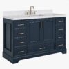 Luxury Navy Bathroom Vanity with Brushed Gold Pulls & Ample Soft-Close Storage