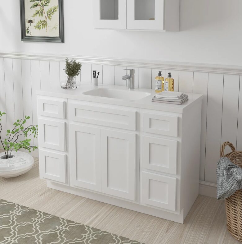 Bright White Shaker Vanity Base Cabinet with Spacious Silent Soft-Close Storage
